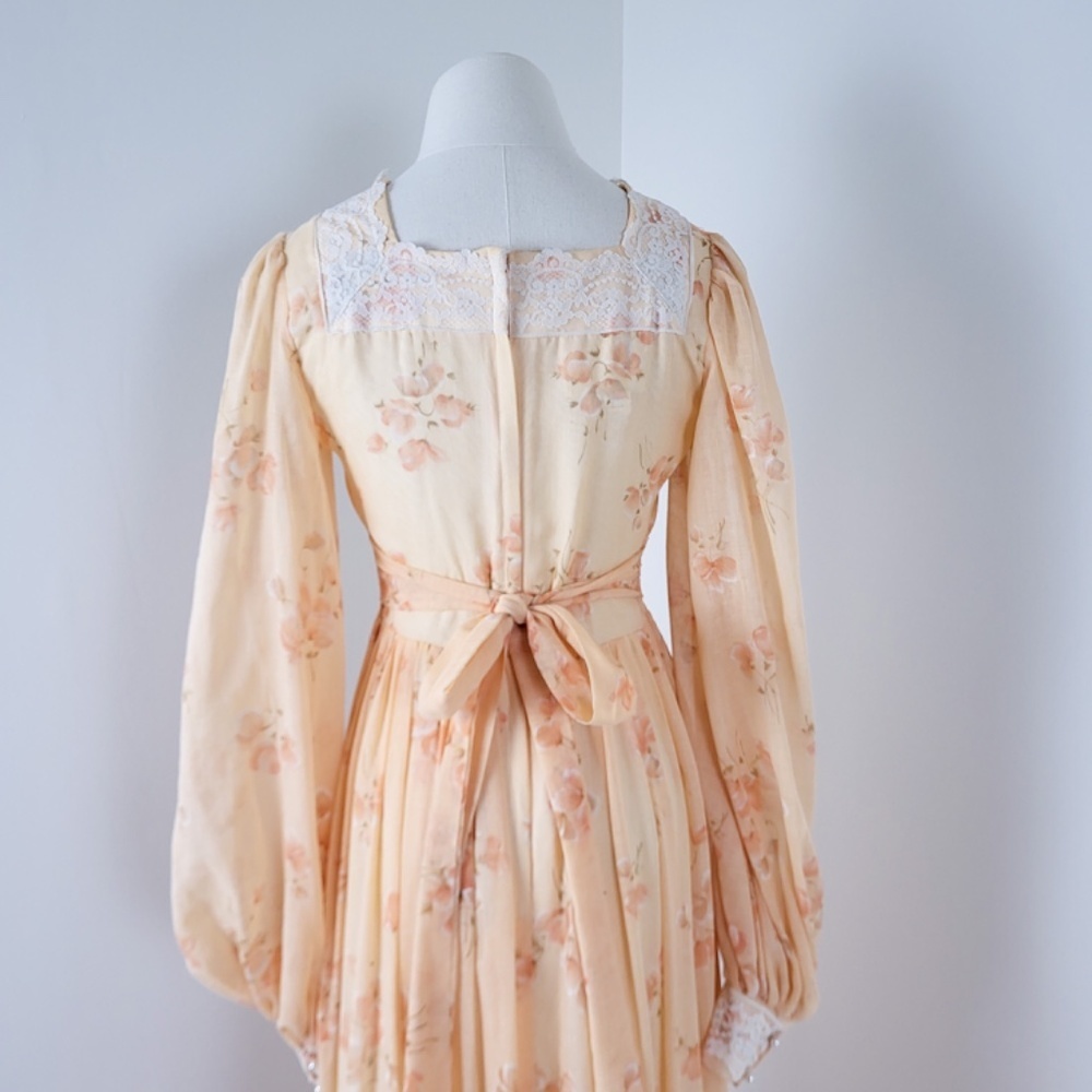 70s Gunne Sax by Jessica McClintock Maxi Dress Size XS 9 Orange Floral Boho - Picture 12 of 16